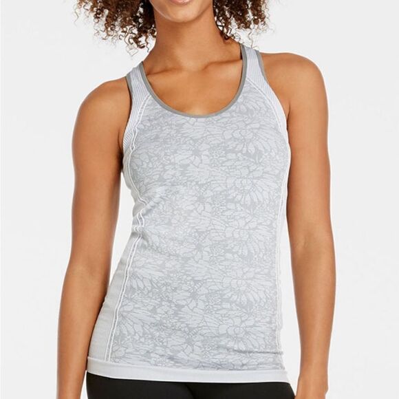 FABLETICS gray floral‎ ribbed seamless halter tank top stretchy size small? - Picture 1 of 8